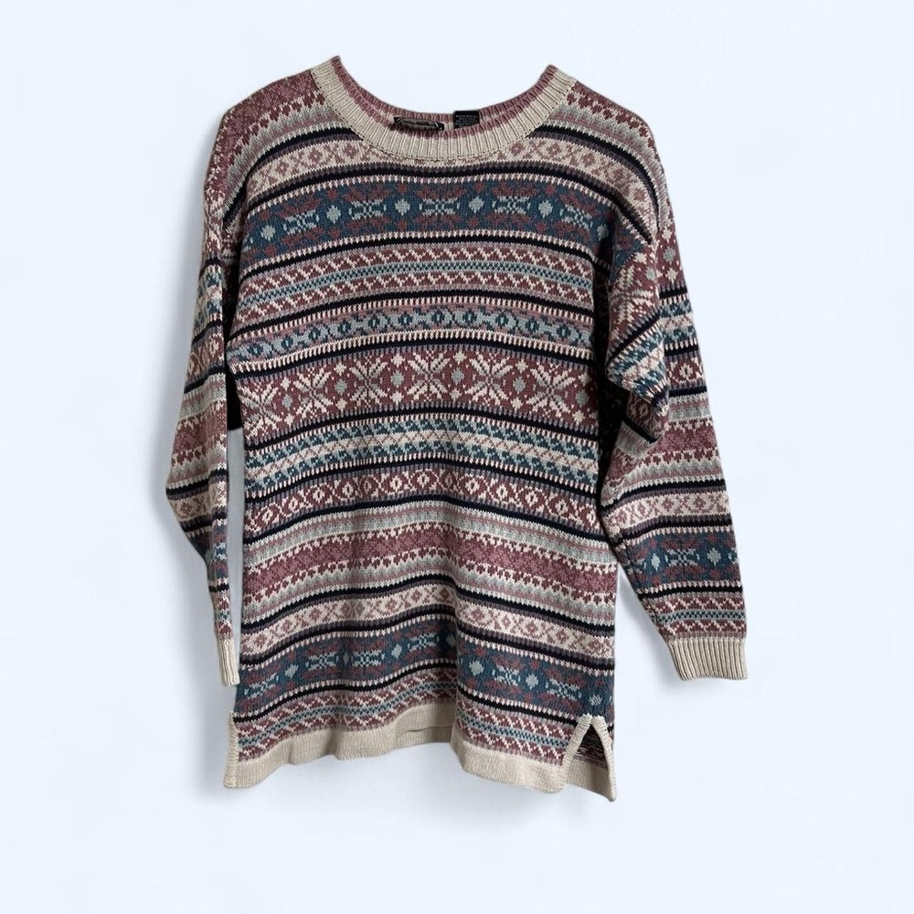 Vintage Multicolor Patterned Crew Neck Sweater
